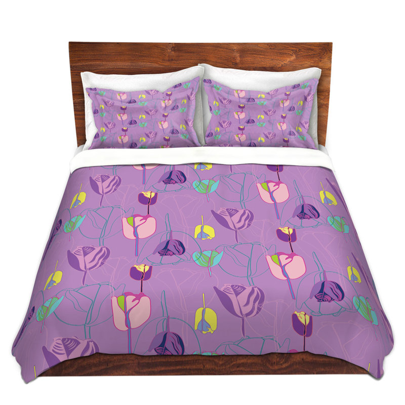 Ensemble de housse de couette en microfibre DiaNoche par Yasmin Dadabhoy - Tulipes - mauve / rose