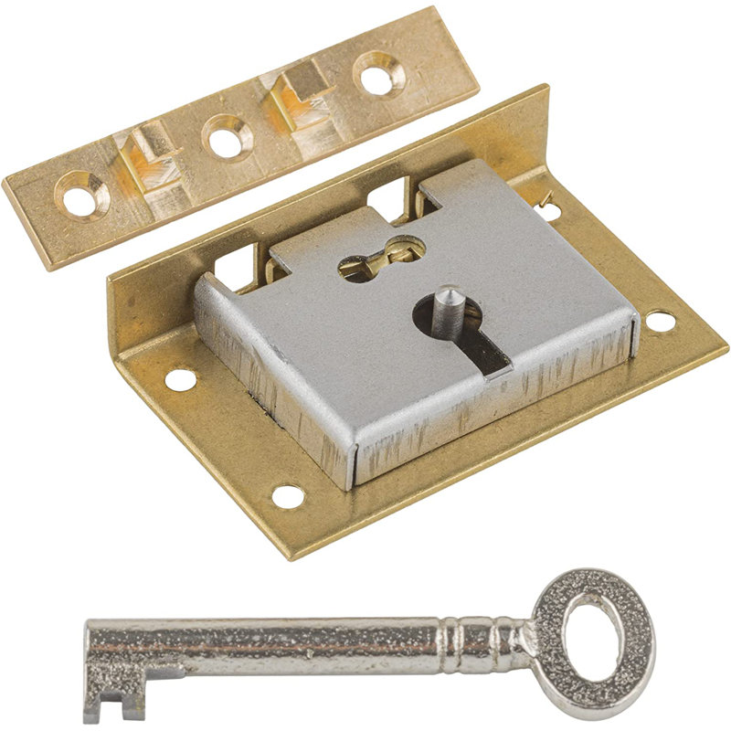 Medium Brass Half Mortise Chest or Box Lock with Skeleton Key