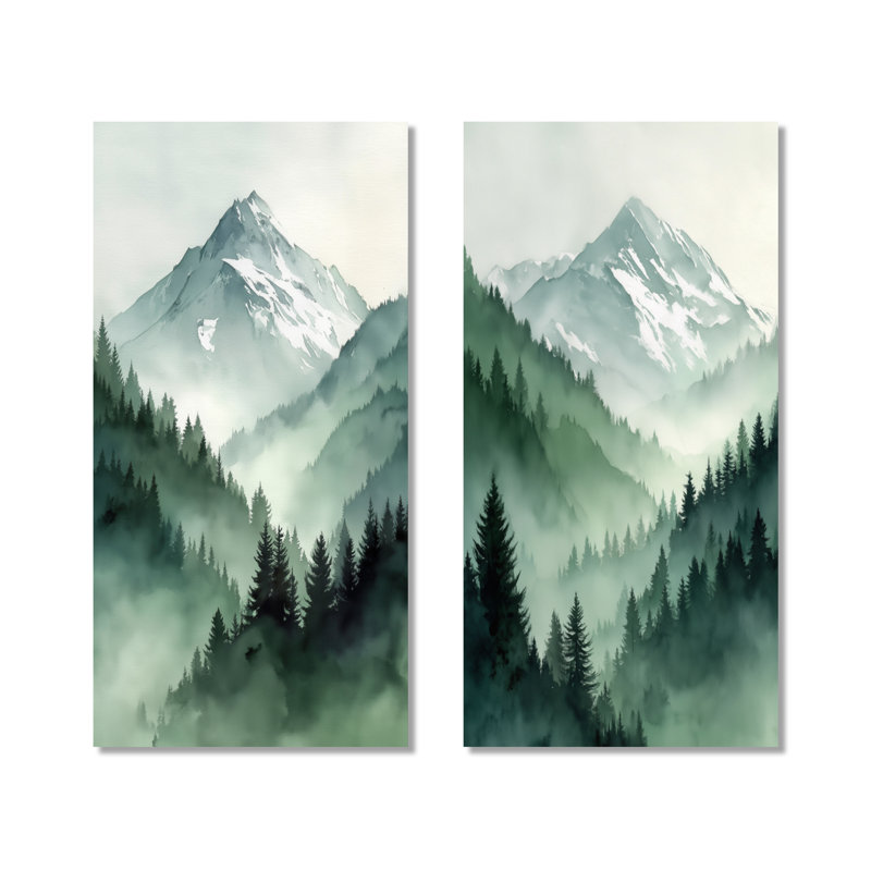 Montagnes berbères du Maroc, brume matinale - montagne verte, ensemble de 2 impressions murales en métal, 32" H x 32" W