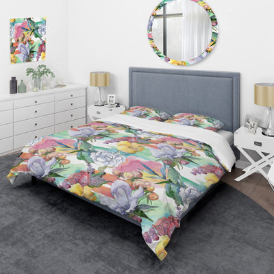 Multicolor Bouquet Flower - Floral Duvet Cover Set - Microfiber Polyester