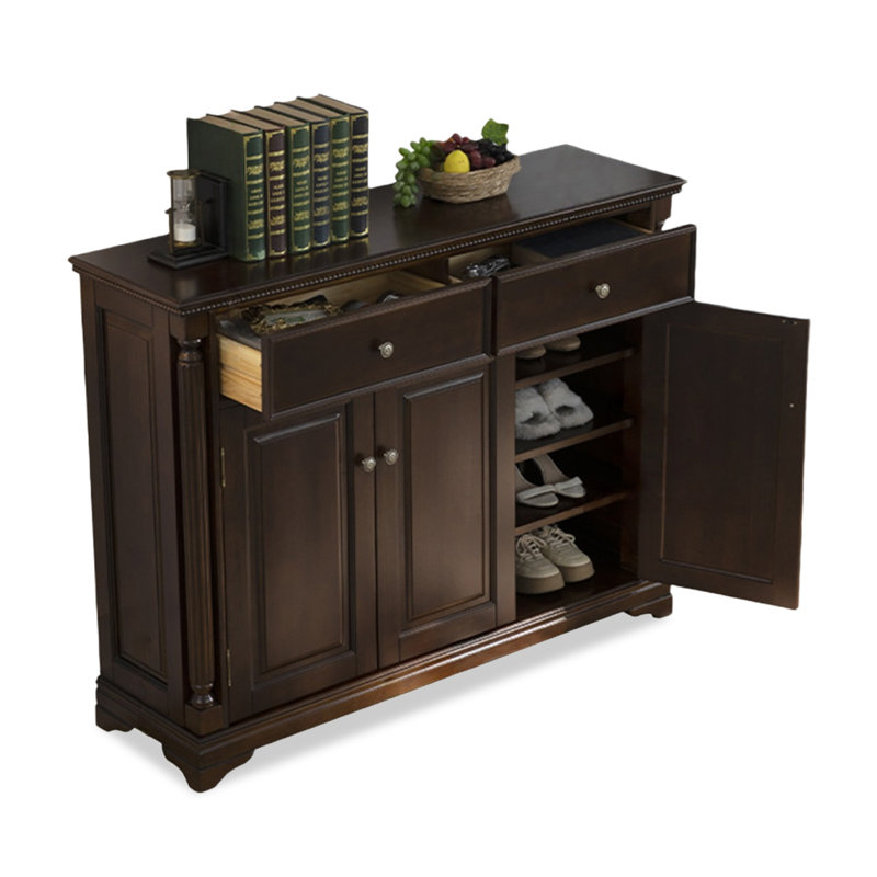 Nut-brown Solid Wood Shoe Storage Bench