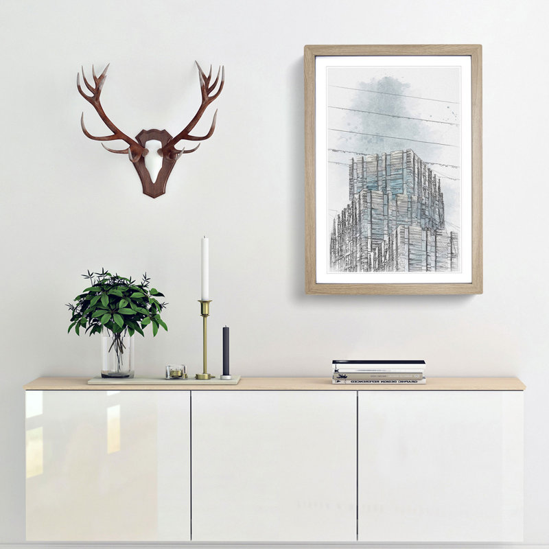 Sketching the Architecture Vol.9 - Picture Frame Graphic Art Print, Oak Framed, 87cm H x 62cm W x 2cm D