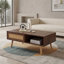 Table basse avec finition en rotin brun et porte coulissante pour le salon