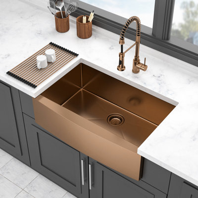 Évier de cuisine 30 po x 21 po x 10 po en or rose, acier inoxydable T304 de calibre 16, à bosse, drain facile, gabarit inclus et instructions d'installation