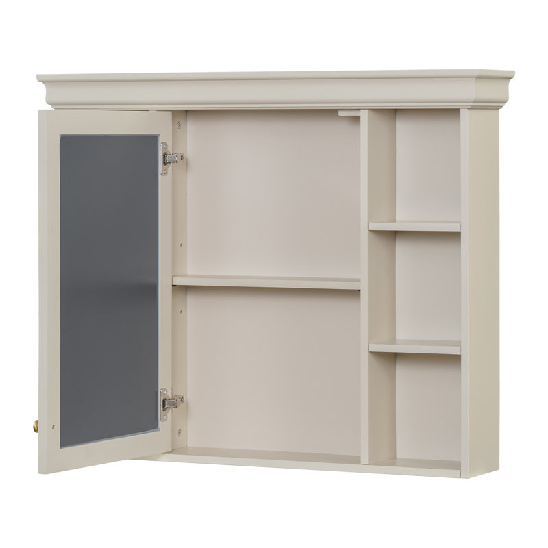 Armoire de rangement murale de salle de bain 35 po x 28 po avec porte miroir, Beige