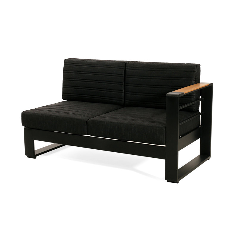 Ensemble de causeuse en V avec accoudoir à droite: 2 canapés, 1 coin, table basse. Structure en aluminium, intérieur gris foncé - doublures intérieures: deux avec surface noire, hydrofuge