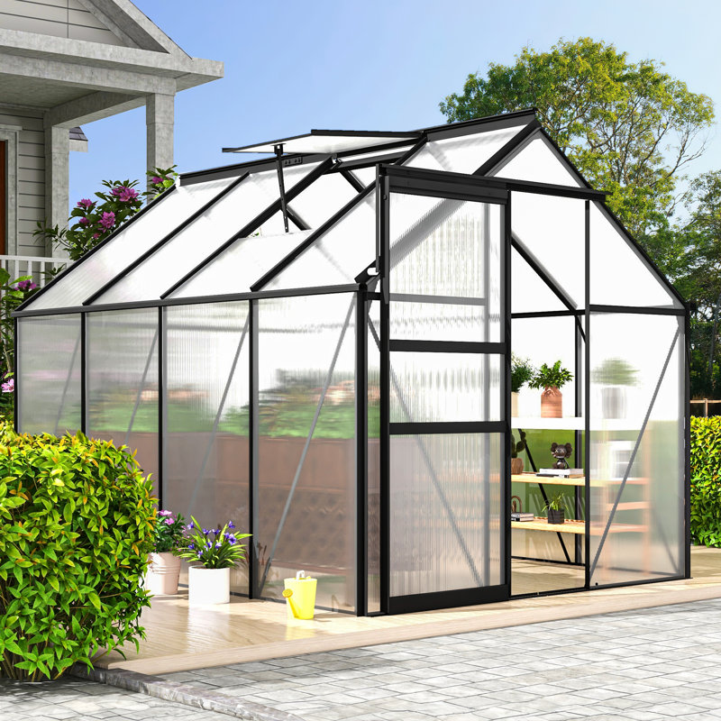 Balconera Greenhouse With Aluminum Frame, PC Panels, 76.8"H x 74.4"W x 100.8"D, Satin Black