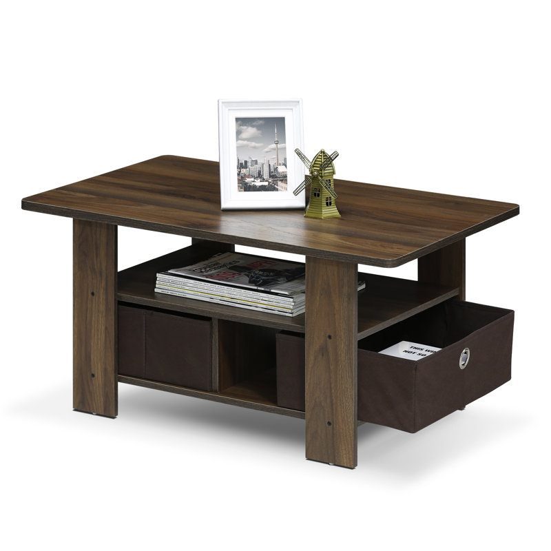 Table basse avec tiroir-bac Kenton, Plateau noyer Columbia / base brun foncé