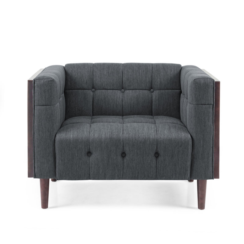 Fauteuil capitonné en polyester l 44,5 po Davidjoe, 100% polyester gris anthracite
