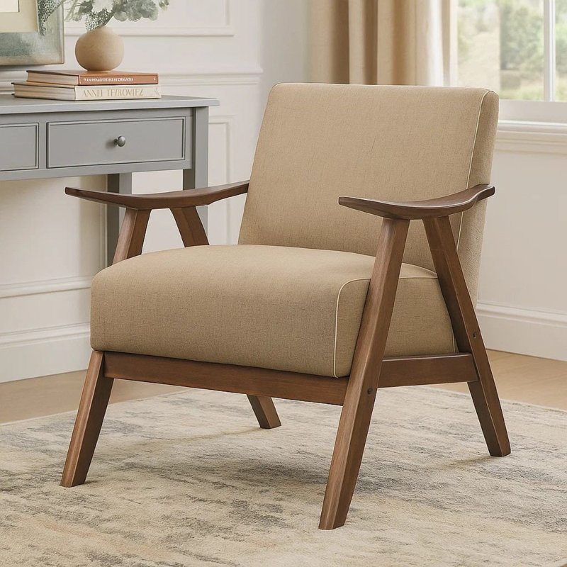 Lyelah Upholstered Armchair, Light Brown Fabric