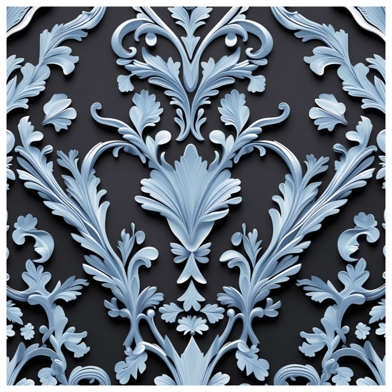 Blue Floral Damask Comforter, King
