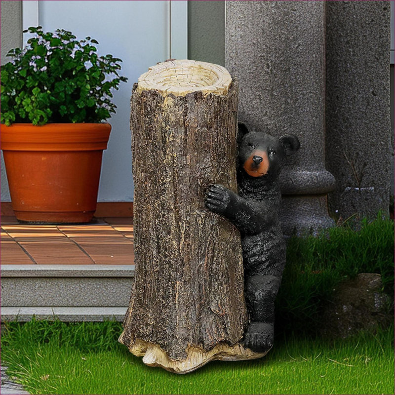 Statues de jardin | Sculpture ours noir 21,6 po Hugger | Décoration de pelouse intérieure et extérieure | Ciment béton | Gris anthracite