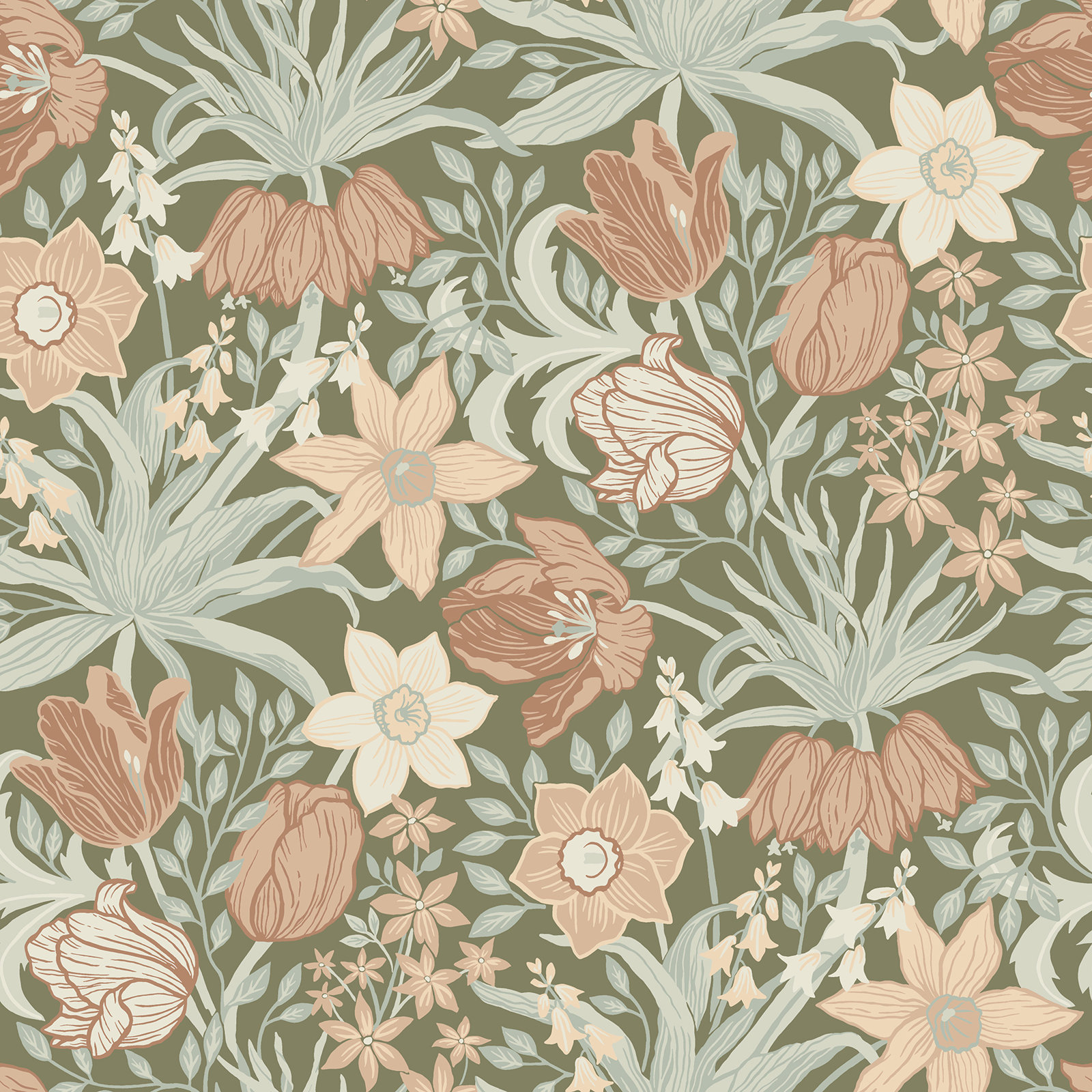Non-Pasted,Unpasted Floral Wallpaper, Blue