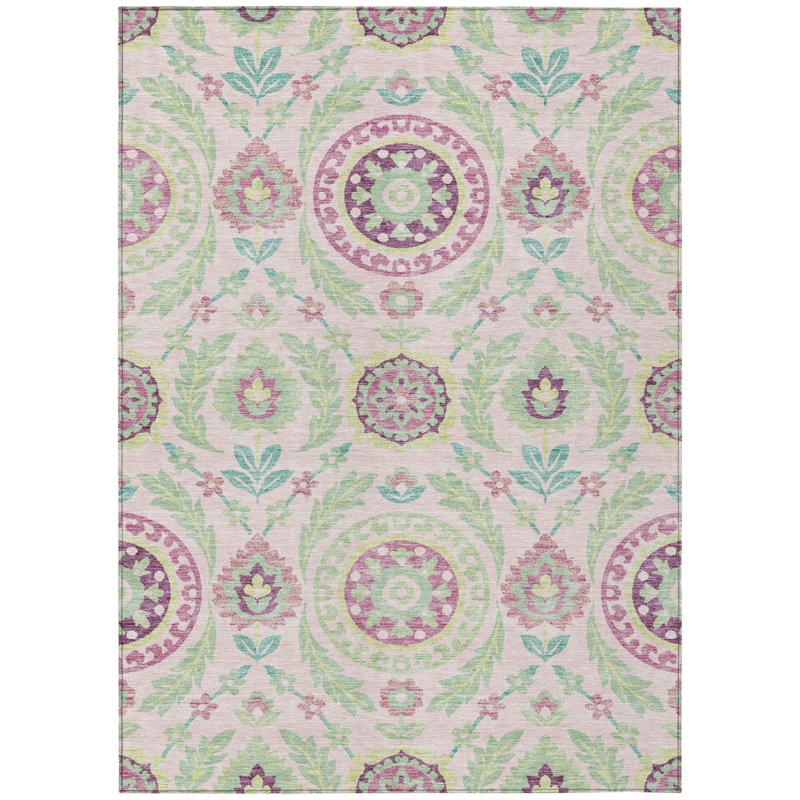 Tapis floral lavable intérieur / extérieur 10 pi x 14 pi mauve