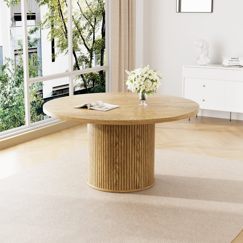 2 Pieces Top 110CM Round Dining Table for 6 Person, Natural