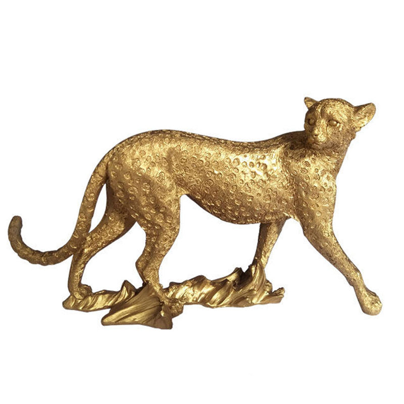 Statue de guépard pour la décoration intérieure, sculpture léopard en résine dorée pour bureau avec tablette, figurine animal moderne pour le salon, table basse, meuble télé, vestibule, décor cadeau