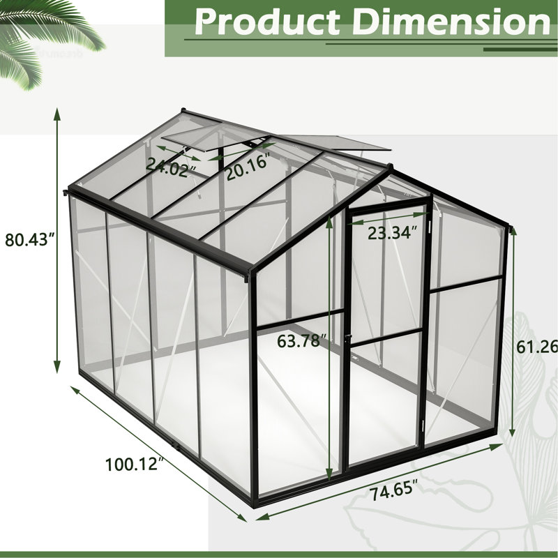 Serre en polycarbonate pour jardins - Installation rapide et gardée 6 x 8 pi avec circulation d'air sur le toit