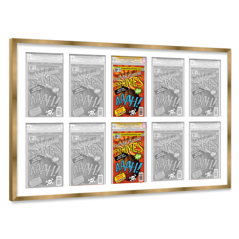 Wood Picture Frame with Mat, Gold/White, 44" x 25.75", 7.125" x 10.5"