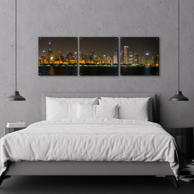 «Chicago Cityscape Baseball» par Epic Portfolio, ensemble d'art mural en verre acrylique, 3 pièces, 72 po x 24 po