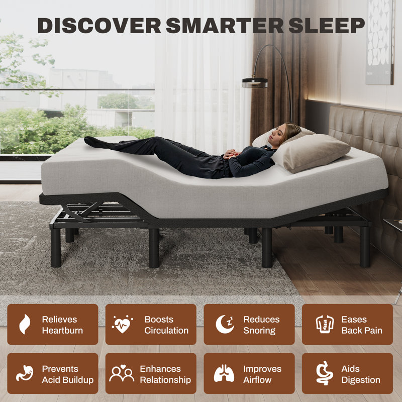 Boltz Zero Gravity Adjustable Bed Frame with Head & Foot Lift & Wired Remote, Split King