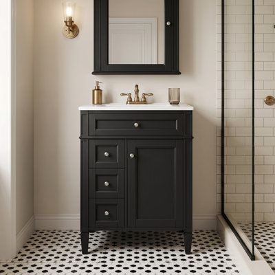 Meuble-lavabo de 24 po d'inspiration française avec évier supérieur - Armoire de rangement à évier simple avec 2 tiroirs, tiroir basculant et organisateur de porte d'armoire pour salle de bain