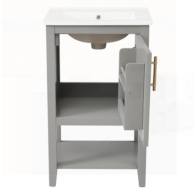 Meuble-lavabo de salle de bain avec lavabo, portes à fermeture douce, support de rangement et tablette ouverte pour une organisation et un style améliorés