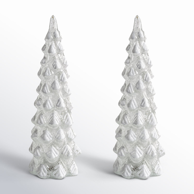 Mireille 2-Piece Set LED Snow Tabletop Trees, 12.25" H x 4.25" W x 4.25" D
