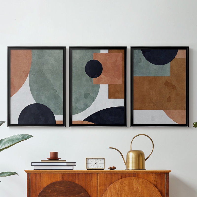«Abstract of Shapes I» - Toile tendue avec châssis sur mesure - 3 pièces, Noir, H 21 po x l 30 po