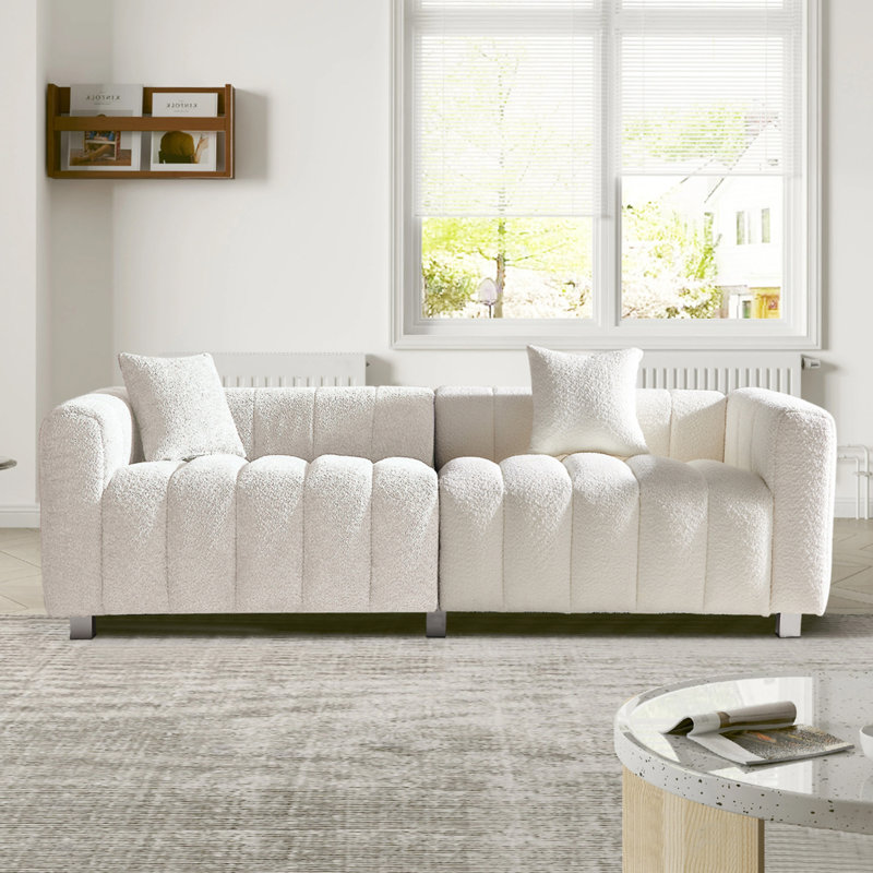 Causeuse 3 places 83,46 po, Velours blanc, H 26 po x l 87,4 po x P 33 po