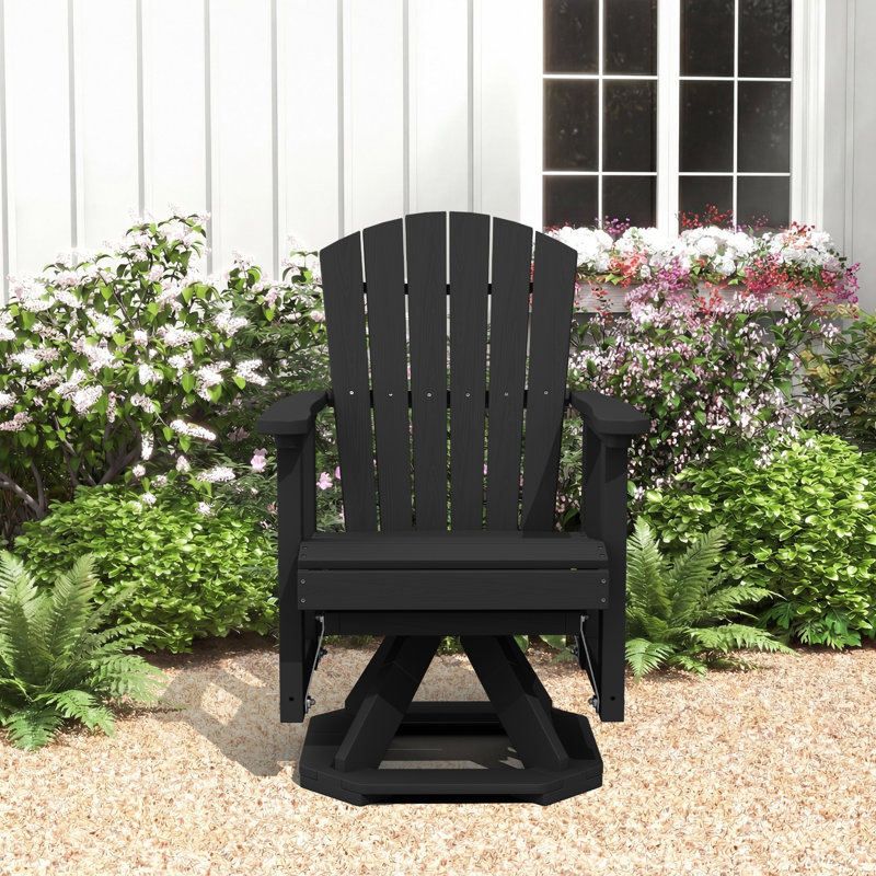 Chaise berçante rotative en PEHD Adirondack, Noir, noir, noir, noir