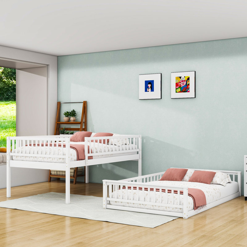 Queen Over Queen Bunk Bed With Detachable Design And Ladder, White