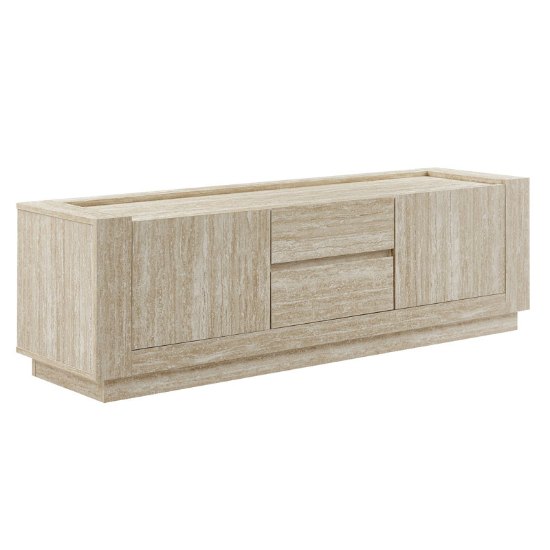 Hollis 59" Light Brown Travertine Laminate TV Stand with Cabinet