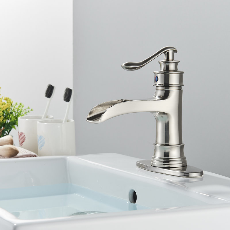 Single-Hole Single-handle Bathroom Faucet with Drain Assembly, Brushed Nickel