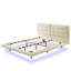 Structure de lit flottante en cuir de polyuréthane avec lumières DEL, tête de lit capitonnée, lit plateforme, facile à assembler, blanc-957096203