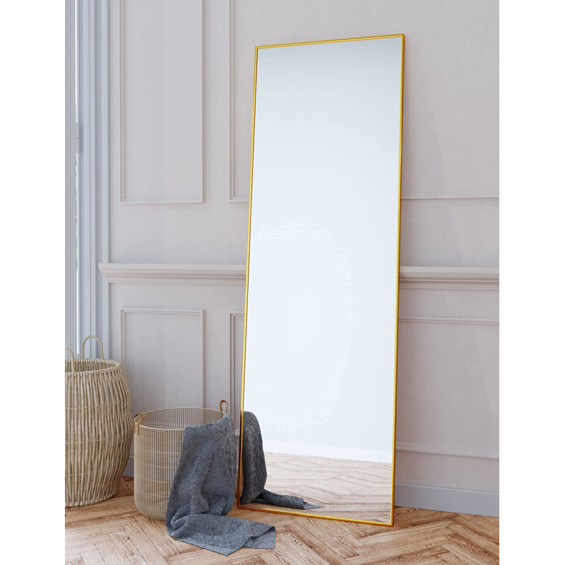 Miroir rectangulaire incassable en aluminium avec support - Basics by Wayfair ™, Doré, H 58 po x l 18 po