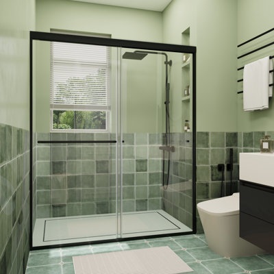 56" - 60" W X 72" H Double Sliding Semi-Frameless Shower Door With 1/4" (6mm) Clear Tempered Glass