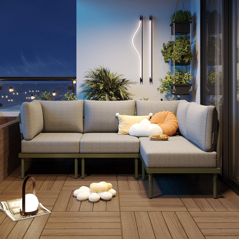 Ensemble de patio en métal pour 4 personnes, ensemble de mobilier d'extérieur en aluminium, Vert