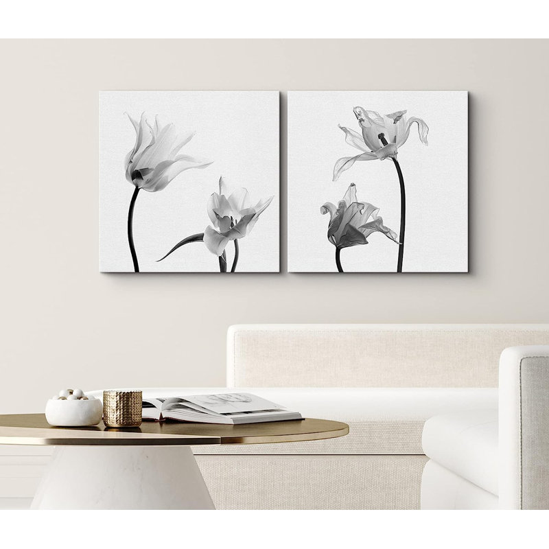 Film X-Ray Gros plan sur fleur encadrée sur toile, 2 pièces, Toile tendue, H 16 po x l 32 po x P 1,5 po