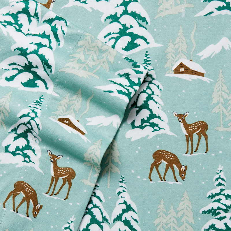 Micro Flannel® Printed Deep-Pocket Sheet Set, Twin Sheet Set with 1 Pillowcase, Winter Wonderland