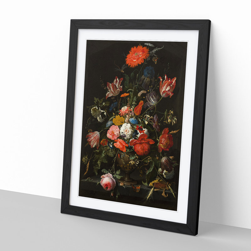 Still Life with Flowers Vol.3 by Abraham Mignon - Picture Frame Painting, 48cm H x 36cm W x 2cm D, Black
