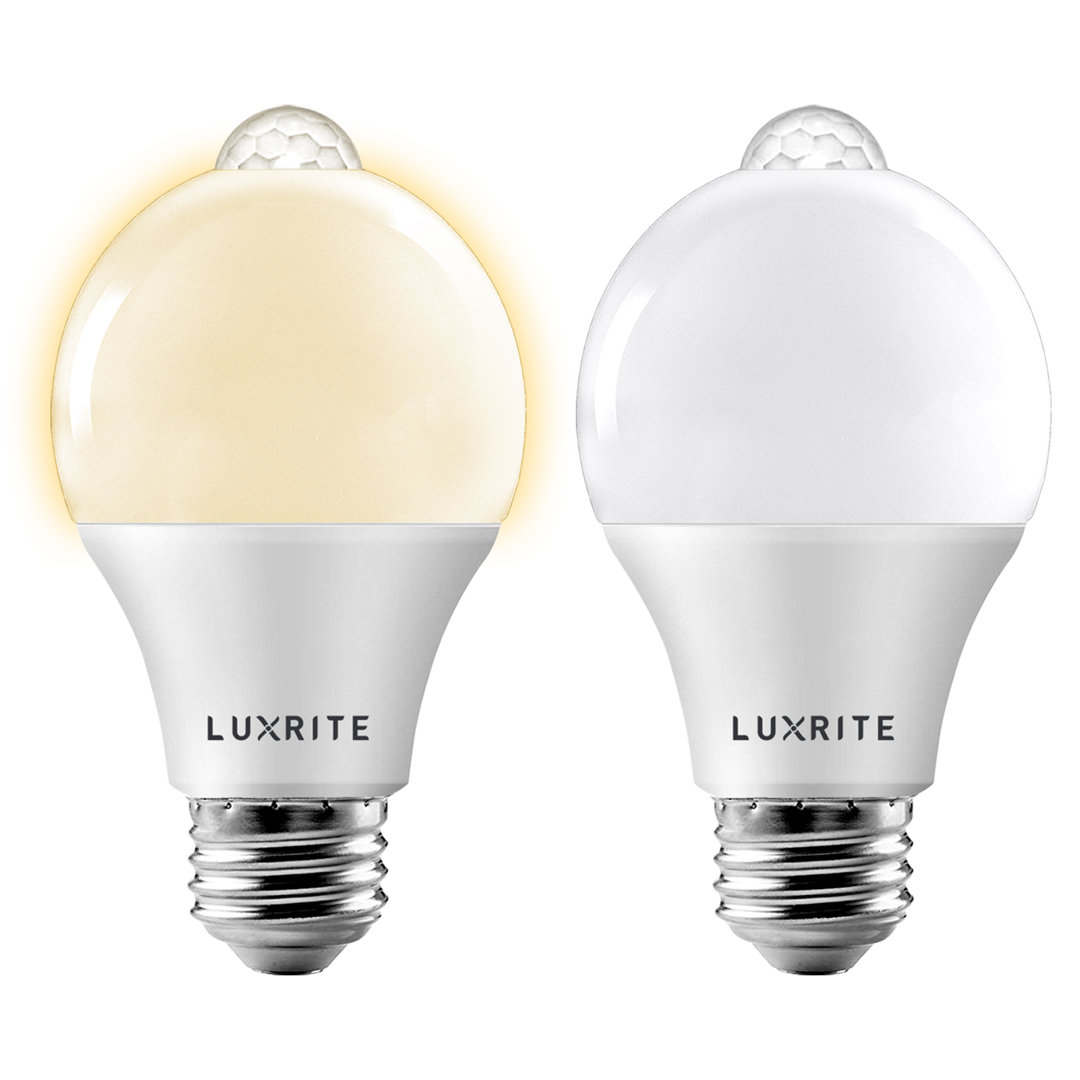 9 Watt (60 Watt Equivalent), A19 LED, Motion Sensor Light Bulb, E26/Medium (Standard) Base (Set of 2) Luxrite