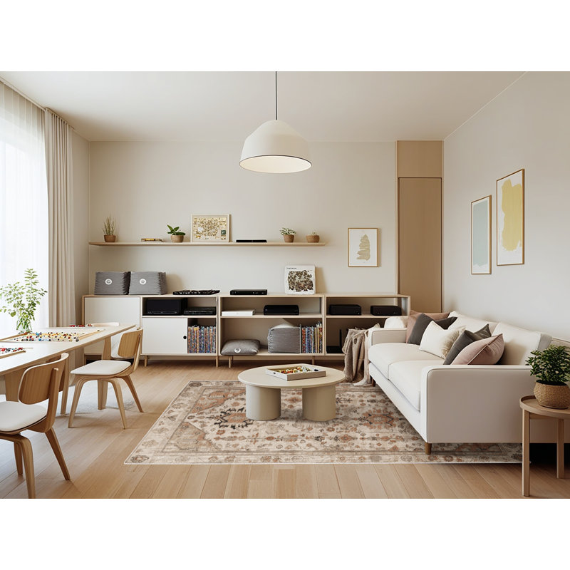 Machine Washable Afyon Beige Area Rug