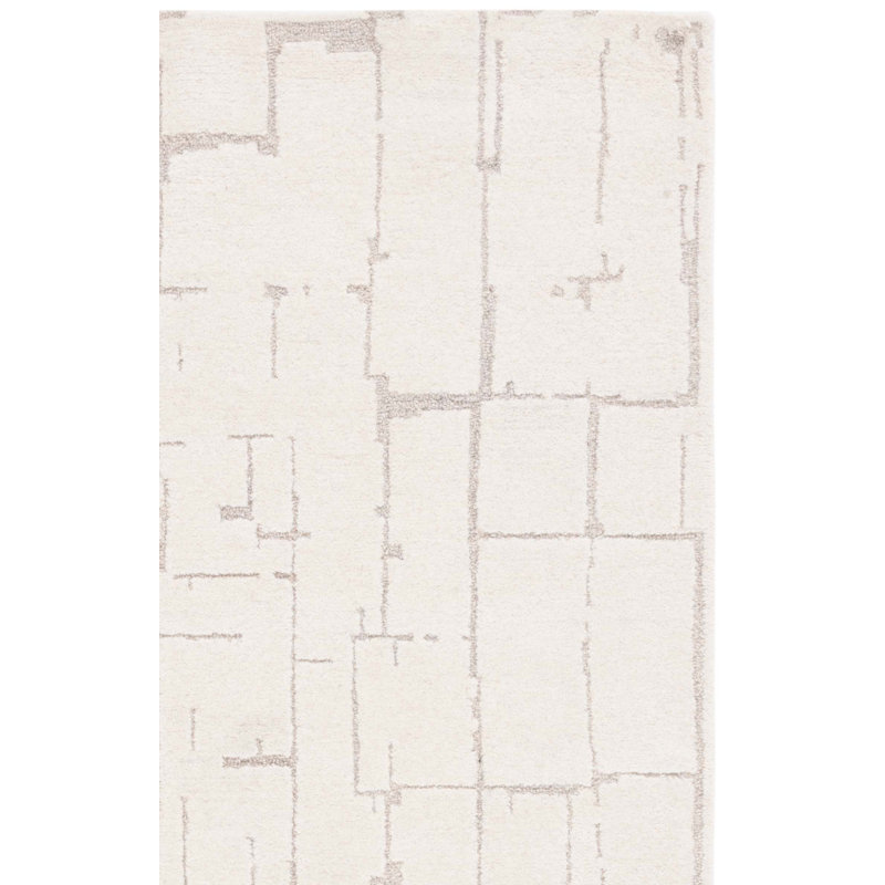 Dizdar Ebony Hand Tufted Wool/Cotton Abstract Rug in Ivory/Gray, Runner 2'3" x 8'