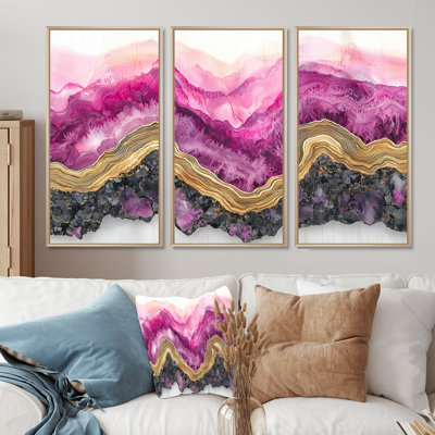 «Forest River of Amethyst Crystal II», art mural forêt - ensemble de 3