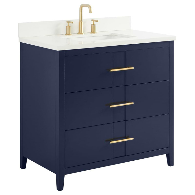 Iconic 36" Freestanding Standard Single Bathroom Vanity with Top, Navy, Gold, 36"