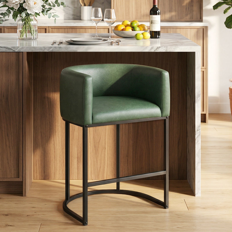Tabouret de bar rembourré en similicuir, Vert antique