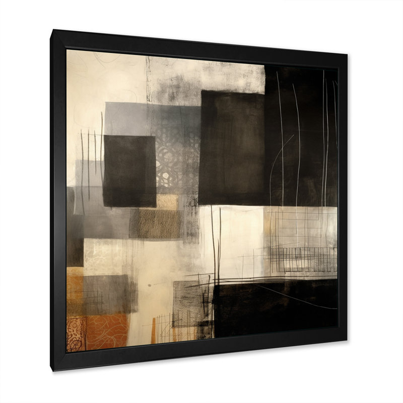 «Black Mid Century Fusion II - Abstract Midcentury», art mural noir, H 16 po x l 16 po x P 1 po, Cadre photo noir