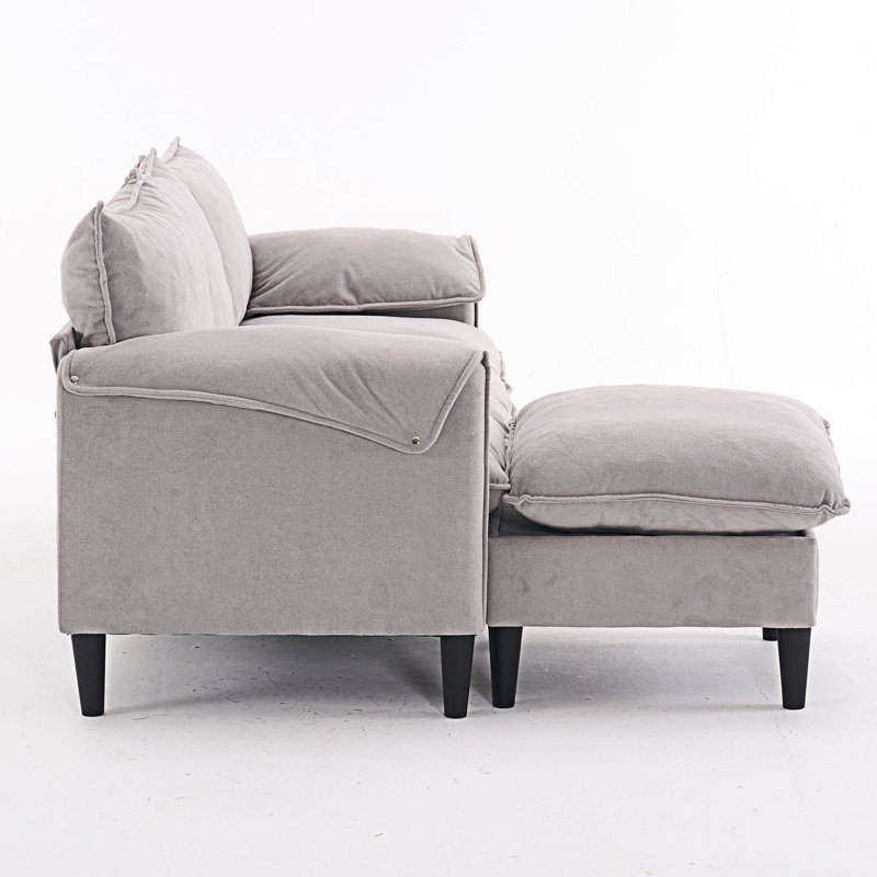 Convertible Combination Sofa With Footstools, Grayish Fabric