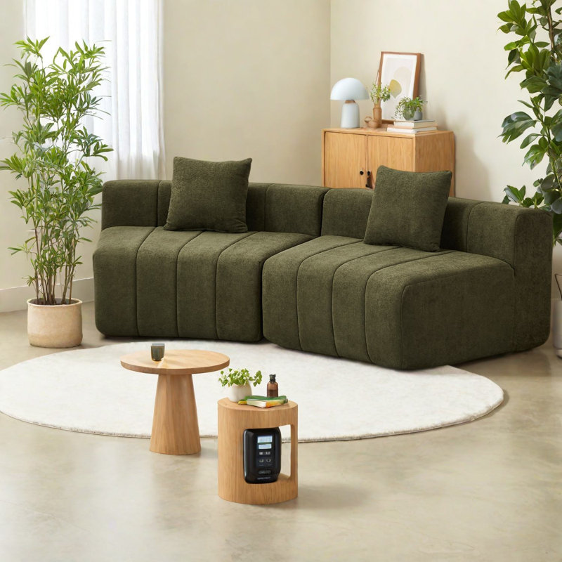Canapés courbés modernes en chenille, conception modulaire verte pour le salon