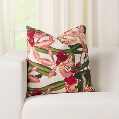 Pink Orchid Floral Print Throw Pillow
